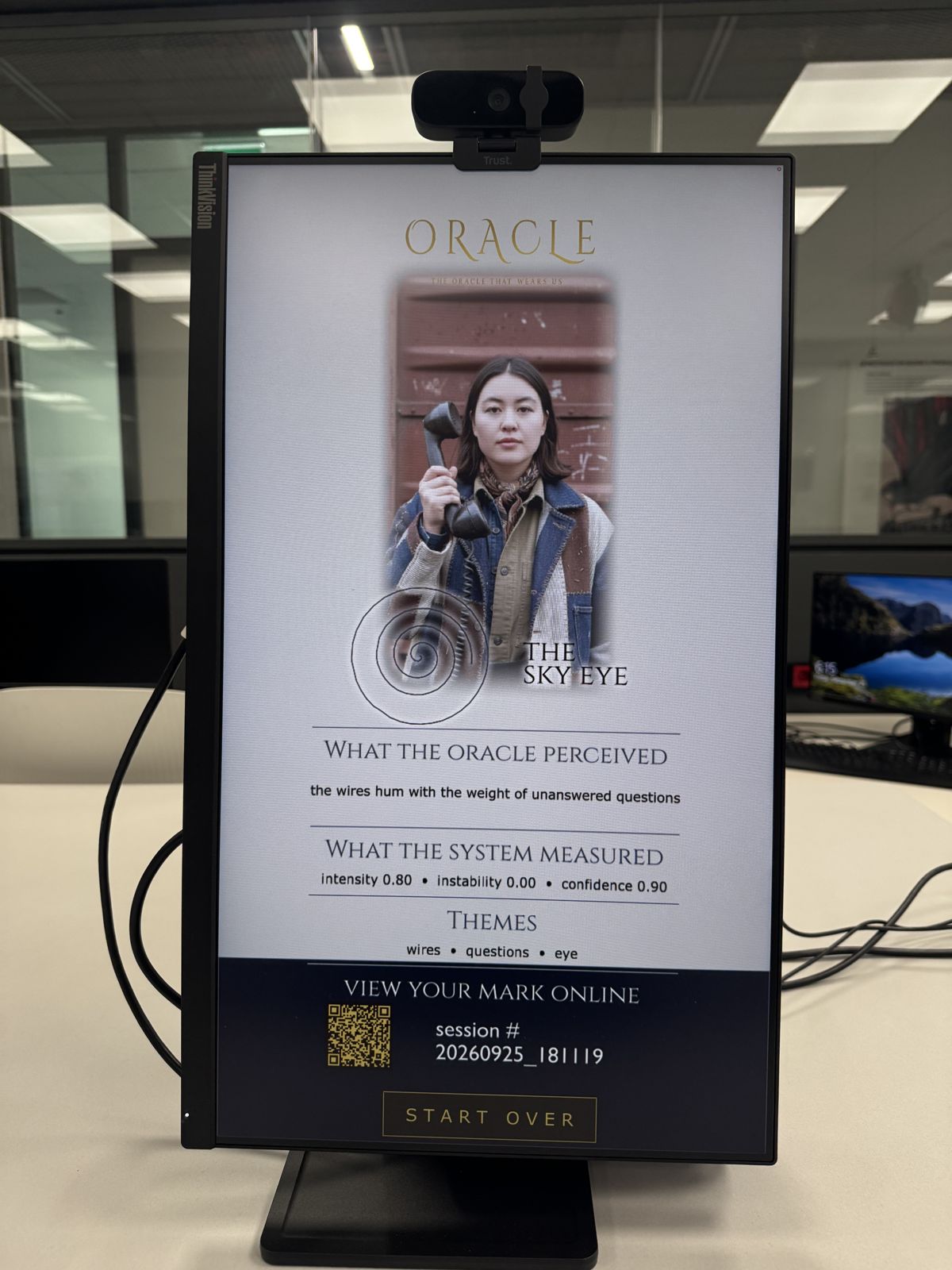 The receipt screen with the visitor's portrait, their symbol and the measured values